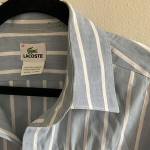 Lacoste Men's Light Blue and White Striped Dress Shirt